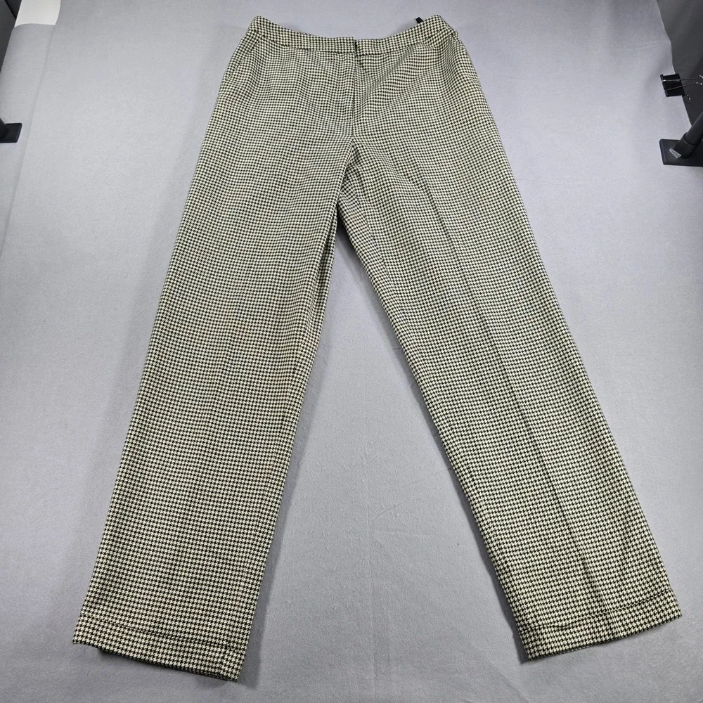 Talbots Womens Size 8 Black Cream Houndstooth Silk Cotton Straight Leg Pants